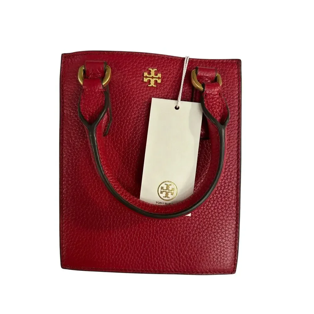 Tory Burch Blake Red Pebbled Leather Mini Shopper Tote Crossbody Shoulder Bag